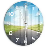 Tulup Wandklok - De weg door de weide Gekleurde Glazen Klok - fi60 cm - Groente Glazen Klok Met Print - Witte handen - Ronde Klok - Moderne Wandklok Glas - Wandklok Glas Decoratie