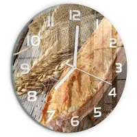 Tulup Wandklok - Verse baguette Wandklok Glas Met Motief - fi30 cm - Beige Decoratieve Glazen Klok - Witte handen - Ronde Klok - Gekleurde Glazen Klok - Glazen Klok Met Print