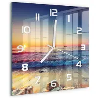 Tulup Wandklok - Zonsopgang boven de zee Glazen Klok Met Print - 30x30 cm - Oranje Wandklok Glas Met Motief - Witte handen - Vierkante Klok - Wandklok Glas Decoratie - Gekleurde Glazen Klok