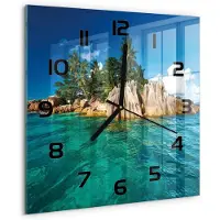 Tulup Wandklok - Tropisch eiland Moderne Wandklok Glas - 30x30 cm - Blauw Wandklok Glas Decoratie - Zwarte handen - Vierkante Klok - Glazen Wandklok Design - Klok Glas Met Opdruk