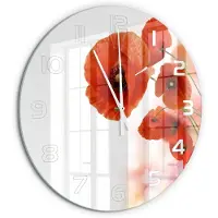 Tulup Wandklok - Klaprozen Glazen Wandklok Design - fi60 cm - Rood Klok Glas Met Opdruk - Witte handen - Ronde Klok - Wandklok Glas Met Motief - Decoratieve Glazen Klok