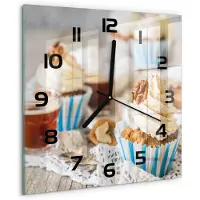 Tulup Wandklok - Muffins Glazen Wandklok Design - 30x30 cm - Veelkleurig Klok Glas Met Opdruk - Zwarte handen - Vierkante Klok - Wandklok Glas Met Motief - Decoratieve Glazen Klok