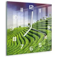 Tulup Wandklok - Theeplantage Glazen Klok Met Print - 30x30 cm - Groente Wandklok Glas Met Motief - Witte handen - Vierkante Klok - Wandklok Glas Decoratie - Gekleurde Glazen Klok