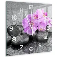 Tulup Wandklok - Orchideeënstenen Wandklok Glas Decoratie - 60x60 cm - Roze Gekleurde Glazen Klok - Witte handen - Vierkante Klok - Klok Glas Met Opdruk - Moderne Wandklok Glas