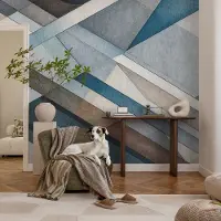 Coloray Vliesbehang - Blauw Snellijm Behang - 250x250 cm - Abstracte Geometrie Fotobehang Vlies - Hal behang Geometrie - Muurschildering - Hal behang