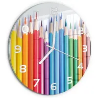 Tulup Wandklok - Kleurpotloden Klok Glas Met Opdruk - fi30 cm - Veelkleurig Moderne Wandklok Glas - Witte handen - Ronde Klok - Decoratieve Glazen Klok - Glazen Wandklok Design