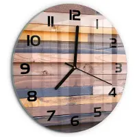 Tulup Wandklok - Houten muur Klok Glas Met Opdruk - fi30 cm - Bruin Moderne Wandklok Glas - Zwarte handen - Ronde Klok - Decoratieve Glazen Klok - Glazen Wandklok Design
