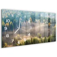 Tulup Wandklok - Mist in het bos Moderne Wandklok Glas - 60x30 cm - Groente Wandklok Glas Decoratie - Witte handen - Rechthoekige Klok - Glazen Wandklok Design - Klok Glas Met Opdruk