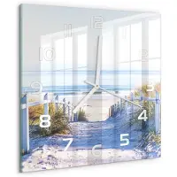 Tulup Wandklok - Kustduinen Moderne Wandklok Glas - 30x30 cm - Beige Wandklok Glas Decoratie - Witte handen - Vierkante Klok - Glazen Wandklok Design - Klok Glas Met Opdruk