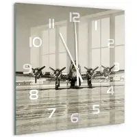 Tulup Wandklok - Oude bommenwerper Decoratieve Glazen Klok - 60x60 cm - Beige Glazen Wandklok Design - Witte handen - Vierkante Klok - Glazen Klok Met Print - Wandklok Glas Met Motief