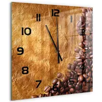 Tulup Wandklok - Koffiebonen Wandklok Glas Met Motief - 60x60 cm - Bruin Decoratieve Glazen Klok - Zwarte handen - Vierkante Klok - Gekleurde Glazen Klok - Glazen Klok Met Print