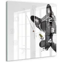 Tulup Wandklok - Martini Dog Gekleurde Glazen Klok - 60x60 cm - Zwart Glazen Klok Met Print - Witte handen - Vierkante Klok - Moderne Wandklok Glas - Wandklok Glas Decoratie