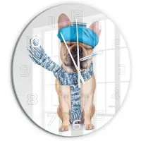 Tulup Wandklok - Zieke hond Gekleurde Glazen Klok - fi60 cm - Blauw Glazen Klok Met Print - Witte handen - Ronde Klok - Moderne Wandklok Glas - Wandklok Glas Decoratie
