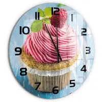 Tulup Wandklok - Frambozenmuffin Glazen Wandklok Design - fi60 cm - Rood Klok Glas Met Opdruk - Zwarte handen - Ronde Klok - Wandklok Glas Met Motief - Decoratieve Glazen Klok