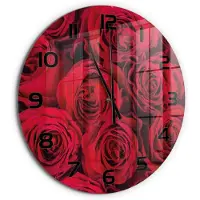 Tulup Wandklok - Rozen Wandklok Glas Met Motief - fi60 cm - Rood Decoratieve Glazen Klok - Zwarte handen - Ronde Klok - Gekleurde Glazen Klok - Glazen Klok Met Print