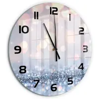 Tulup Wandklok - Glanzende achtergrond Wandklok Glas Decoratie - fi60 cm - Zilver Gekleurde Glazen Klok - Zwarte handen - Ronde Klok - Klok Glas Met Opdruk - Moderne Wandklok Glas