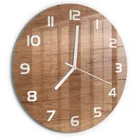 Tulup Wandklok - Houten achtergrond Decoratieve Glazen Klok - fi30 cm - Bruin Glazen Wandklok Design - Witte handen - Ronde Klok - Glazen Klok Met Print - Wandklok Glas Met Motief