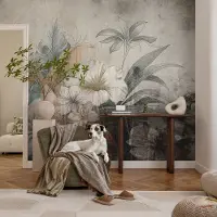 Coloray Vliesbehang - Grijs Snellijm Behang - 152x104 cm - Bloemendroom Muurschildering - Slaapkamer behang Bloemen En Planten - Fotobehang Vlies - Slaapkamer behang