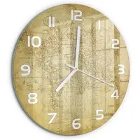 Tulup Wandklok - Oude wereldkaart Wandklok Glas Decoratie - fi30 cm - Beige Gekleurde Glazen Klok - Witte handen - Ronde Klok - Klok Glas Met Opdruk - Moderne Wandklok Glas