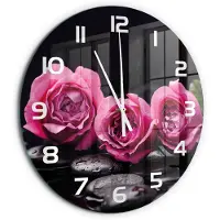 Tulup Wandklok - Roze rozen Glazen Wandklok Design - fi60 cm - Roze Klok Glas Met Opdruk - Witte handen - Ronde Klok - Wandklok Glas Met Motief - Decoratieve Glazen Klok