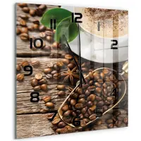 Tulup Wandklok - Koffie Glazen Wandklok Design - 60x60 cm - Bruin Klok Glas Met Opdruk - Zwarte handen - Vierkante Klok - Wandklok Glas Met Motief - Decoratieve Glazen Klok