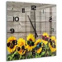Tulup Wandklok - Zonnebloemen Wandklok Glas Decoratie - 60x60 cm - Geel Gekleurde Glazen Klok - Zwarte handen - Vierkante Klok - Klok Glas Met Opdruk - Moderne Wandklok Glas