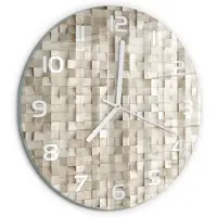 Tulup Wandklok - Houten kubussen Wandklok Glas Decoratie - fi30 cm - Beige Gekleurde Glazen Klok - Witte handen - Ronde Klok - Klok Glas Met Opdruk - Moderne Wandklok Glas