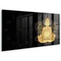 Tulup Wandklok - Boeddha en mandala Klok Glas Met Opdruk - 60x30 cm - Geel Moderne Wandklok Glas - Zwarte handen - Rechthoekige Klok - Decoratieve Glazen Klok - Glazen Wandklok Design