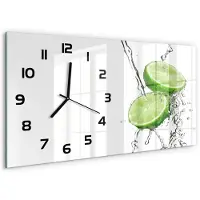 Tulup Wandklok - Kalk en water Moderne Wandklok Glas - 60x30 cm - Groente Wandklok Glas Decoratie - Zwarte handen - Rechthoekige Klok - Glazen Wandklok Design - Klok Glas Met Opdruk