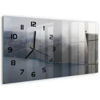 Tulup Wandklok - Noorse klif Wandklok Glas Decoratie - 60x30 cm - Blauw Gekleurde Glazen Klok - Zwarte handen - Rechthoekige Klok - Klok Glas Met Opdruk - Moderne Wandklok Glas