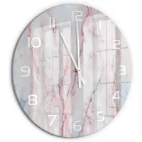 Tulup Wandklok - Marmer Glazen Klok Met Print - fi60 cm - Beige Wandklok Glas Met Motief - Witte handen - Ronde Klok - Wandklok Glas Decoratie - Gekleurde Glazen Klok
