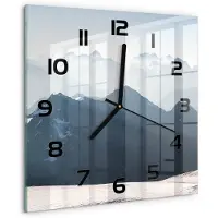 Tulup Wandklok - bergtop Moderne Wandklok Glas - 30x30 cm - Grijs Wandklok Glas Decoratie - Zwarte handen - Vierkante Klok - Glazen Wandklok Design - Klok Glas Met Opdruk