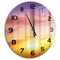 Tulup Wandklok - Zonsondergang Glazen Klok Met Print - fi60 cm - Veelkleurig Wandklok Glas Met Motief - Zwarte handen - Ronde Klok - Wandklok Glas Decoratie - Gekleurde Glazen Klok