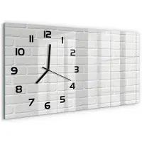 Tulup Wandklok - Bakstenen muur Glazen Wandklok Design - 60x30 cm - Wit Klok Glas Met Opdruk - Zwarte handen - Rechthoekige Klok - Wandklok Glas Met Motief - Decoratieve Glazen Klok
