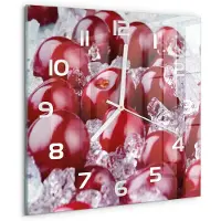Tulup Wandklok - Bevroren kers Gekleurde Glazen Klok - 30x30 cm - Rood Glazen Klok Met Print - Witte handen - Vierkante Klok - Moderne Wandklok Glas - Wandklok Glas Decoratie