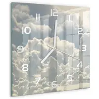 Tulup Wandklok - Wolken Wandklok Glas Met Motief - 30x30 cm - Wit Decoratieve Glazen Klok - Witte handen - Vierkante Klok - Gekleurde Glazen Klok - Glazen Klok Met Print