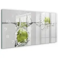 Tulup Wandklok - Appel onder water Moderne Wandklok Glas - 60x30 cm - Groente Wandklok Glas Decoratie - Witte handen - Rechthoekige Klok - Glazen Wandklok Design - Klok Glas Met Opdruk