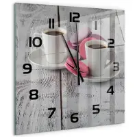 Tulup Wandklok - Koffie en koekjes Gekleurde Glazen Klok - 60x60 cm - Roze Glazen Klok Met Print - Zwarte handen - Vierkante Klok - Moderne Wandklok Glas - Wandklok Glas Decoratie