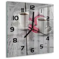 Tulup Wandklok - Koffie en koekjes Wandklok Glas Met Motief - 30x30 cm - Roze Decoratieve Glazen Klok - Zwarte handen - Vierkante Klok - Gekleurde Glazen Klok - Glazen Klok Met Print