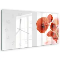 Tulup Wandklok - Klaprozen Glazen Klok Met Print - 60x30 cm - Rood Wandklok Glas Met Motief - Witte handen - Rechthoekige Klok - Wandklok Glas Decoratie - Gekleurde Glazen Klok