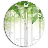 Tulup Wandklok - Groene bladeren Decoratieve Glazen Klok - fi60 cm - Groente Glazen Wandklok Design - Witte handen - Ronde Klok - Glazen Klok Met Print - Wandklok Glas Met Motief