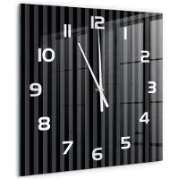Tulup Wandklok - Zwarte en grijze strepen Gekleurde Glazen Klok - 60x60 cm - Zwart Glazen Klok Met Print - Witte handen - Vierkante Klok - Moderne Wandklok Glas - Wandklok Glas Decoratie