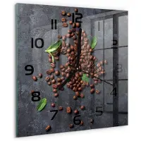 Tulup Wandklok - Koffiebonen Moderne Wandklok Glas - 30x30 cm - Bruin Wandklok Glas Decoratie - Zwarte handen - Vierkante Klok - Glazen Wandklok Design - Klok Glas Met Opdruk