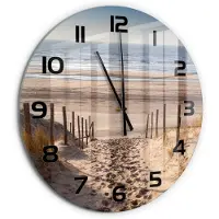 Tulup Wandklok - Kustduinen Glazen Klok Met Print - fi60 cm - Beige Wandklok Glas Met Motief - Zwarte handen - Ronde Klok - Wandklok Glas Decoratie - Gekleurde Glazen Klok