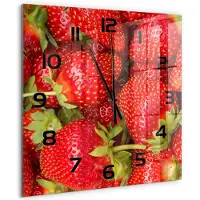 Tulup Wandklok - Aardbeien Glazen Wandklok Design - 60x60 cm - Rood Klok Glas Met Opdruk - Zwarte handen - Vierkante Klok - Wandklok Glas Met Motief - Decoratieve Glazen Klok