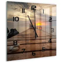 Tulup Wandklok - Houten brug Klok Glas Met Opdruk - 60x60 cm - Bruin Moderne Wandklok Glas - Zwarte handen - Vierkante Klok - Decoratieve Glazen Klok - Glazen Wandklok Design