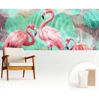 Wallfluent Fotobehang - Roze Vliesbehang - 250x104 cm - Exotische Vogels Fotobehang Vlies - Hal behang Dieren - Muurschildering - Woonkamer behang
