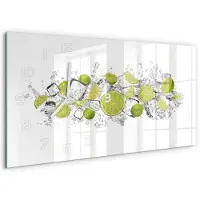 Tulup Wandklok - Limoenijsblokjes Klok Glas Met Opdruk - 60x30 cm - Groente Moderne Wandklok Glas - Witte handen - Rechthoekige Klok - Decoratieve Glazen Klok - Glazen Wandklok Design