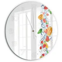 Tulup Wandklok - Fruit met ijs Glazen Klok Met Print - fi60 cm - Veelkleurig Wandklok Glas Met Motief - Witte handen - Ronde Klok - Wandklok Glas Decoratie - Gekleurde Glazen Klok