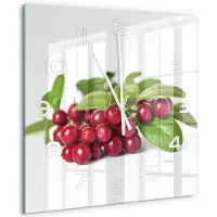 Tulup Wandklok - Cranberries Wandklok Glas Met Motief - 60x60 cm - Rood Decoratieve Glazen Klok - Witte handen - Vierkante Klok - Gekleurde Glazen Klok - Glazen Klok Met Print